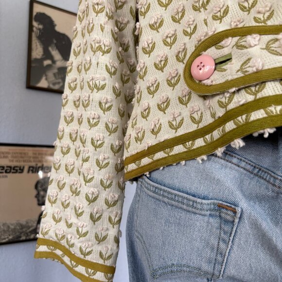 Vintage Marc Jacobs Embroidered Cream and Pink Floral Jacket size 4 - Picture 8 of 15